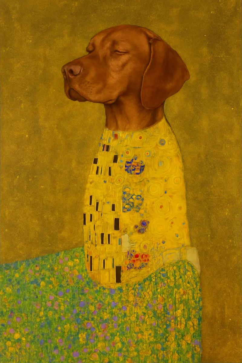 Beispiel-Hundeporträt im Stil von Klimts Der Kuss